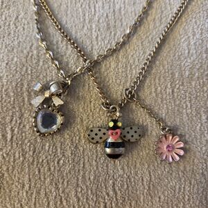 Betsey Johnson Gold Necklace with Pink and Black Charms